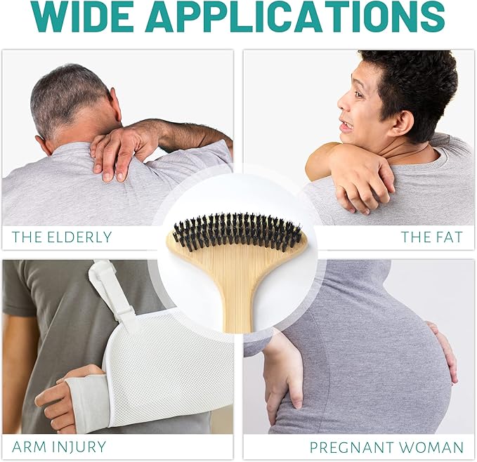 Bamboo Back Scratcher, Oversized Body Scratcher with 22” Curved Long Handle and 2 in 1 Wide Scratching/Massaging Head, for Itch Relief, Body Brush backscratchers for Adults Men Women