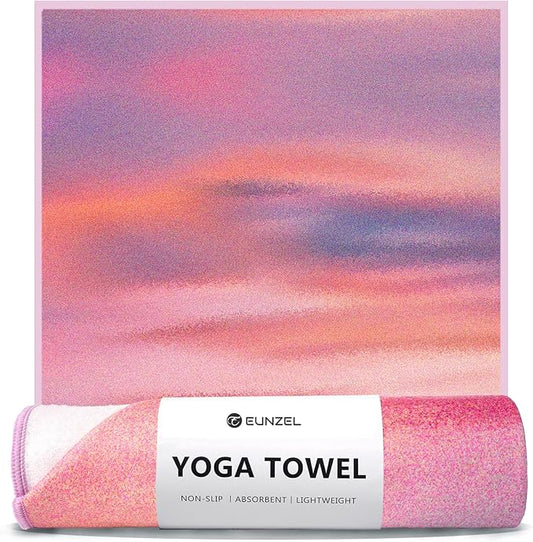 Hot Yoga Towel, Non Slip Yoga Mat Towel Sweat Absorbent Printed Yoga Towel with Grip Dots for Hot Yoga, Pilates and Workout 72"x 24", Sunset