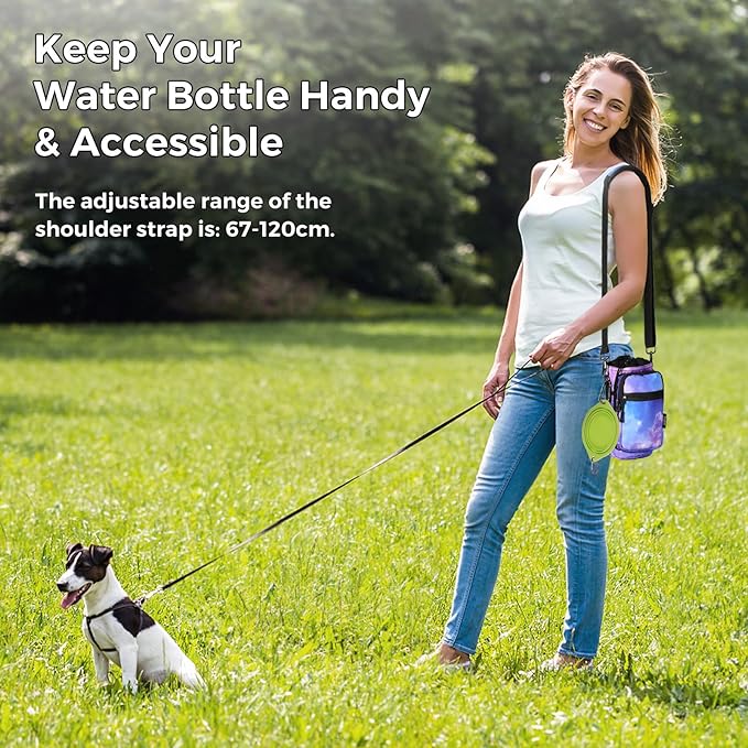 Nuovoware Water Bottle Carrier, 40oz Bottle Carrier Sports Insulated Water Bottle Holder with Adjustable Shoulder Strap, 2 Pockets Flask Sling Bag Drawstring Pouch for Climbing Hiking Walking