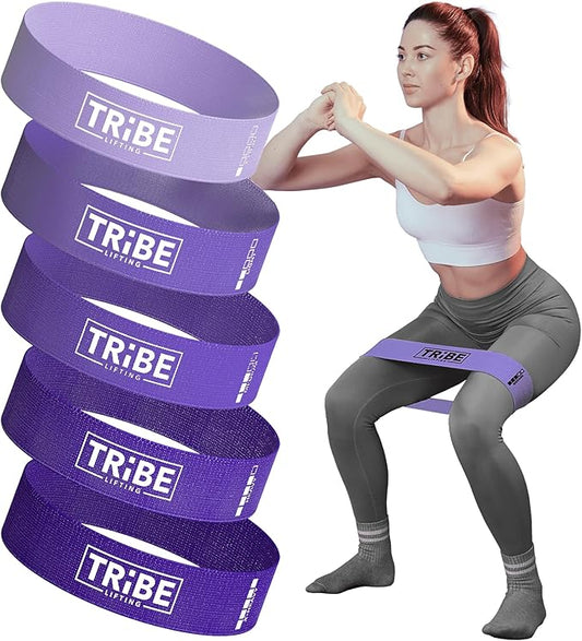 Tribe Lifting Fabric Resistance Bands for Glutes & Legs | 5 Fabric Workout Bands Set | Thick Booty Bands for Squats, Lunges, Hip Training, Physical Therapy & Home Workouts
