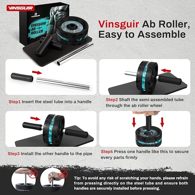 VINSGUIR Ab Roller Wheel, Abs & Core Workout Equipment for Home Gym with Knee Pad Accessories, Abdominal Wheel for Full-body Strength Training