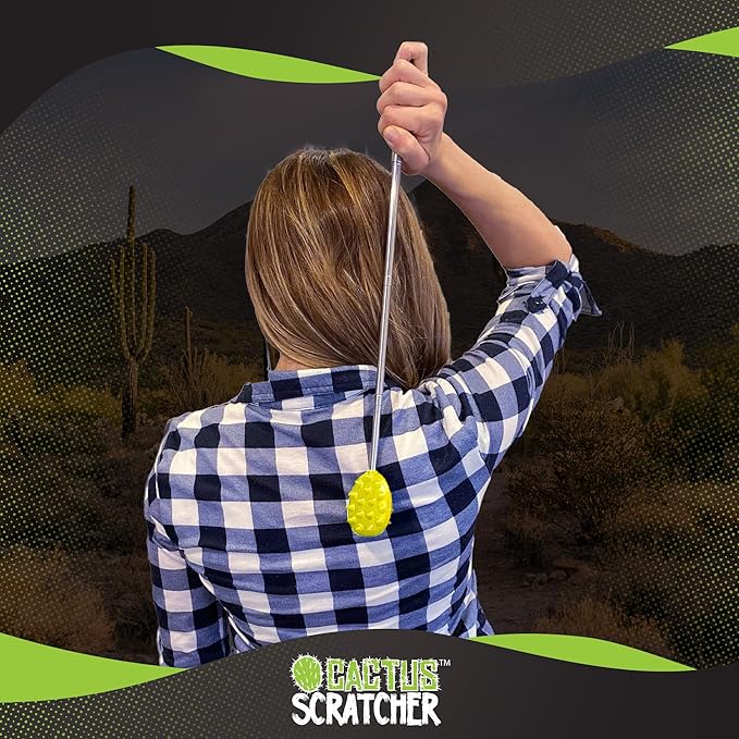 Cactus Scratcher Extendable Telescopic Back Scratcher - Extends 25" Long Double Sided Retractable Scratching Tool for Hand, Neck, Head, and Body - Universal Gift for Family, Pets, and Friends, Yellow
