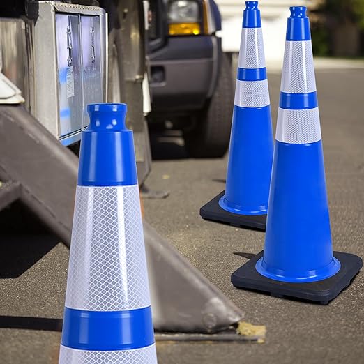OrangeStar 36" Traffic Cones 8-Pack Blue Safety Cones with Reflective Collars, Heavy Duty Base for Construction, Parking Lot, Road Work, Flexible PVC, Indoor & Outdoor Use