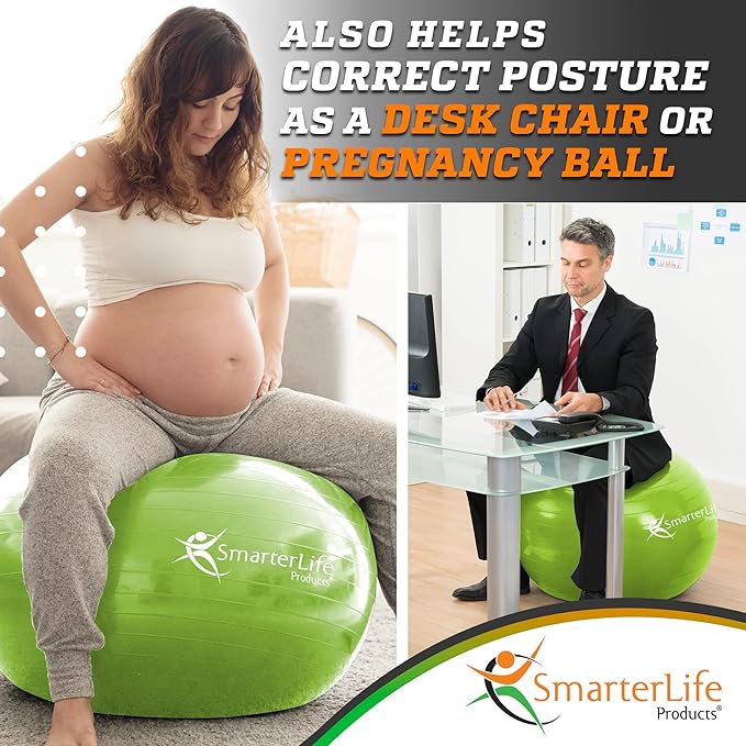 SmarterLife Exercise Ball Yoga Ball for Fitness, Balance, Stability, or Pregnancy, Gym Ball for Core Workout, Physical Therapy, Yoga Ball Chair for Office, Anti-Slip Anti-Burst