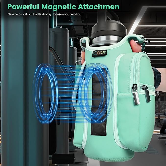 icolor Magnetic Gym Bag Water Bottle Carrier Holder with Phone Pockets & Shoulder Strap,Gym Magnetic Bag 5 Built-in Magnets Gym Accessories Organizer Magnetic Bottle Pouch Sleeve for Men Women