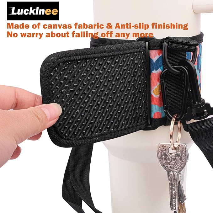 Water Bottle Carrier Holder with Shoulder Strap Water Bottle Handle Strap Sling for Stanley 30&40oz Tumblers with 2pc Straw Covers Toppers for Stanley Cup Accessories (Leaf Print)