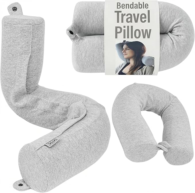 Dot&Dot Twist Memory Foam Travel Pillow for Airplanes - Travel Neck Pillow for Sleeping - Airplane Pillow for Neck Support, Chin, Lumbar and Leg - Adjustable, Bendable Neck Roll Pillow