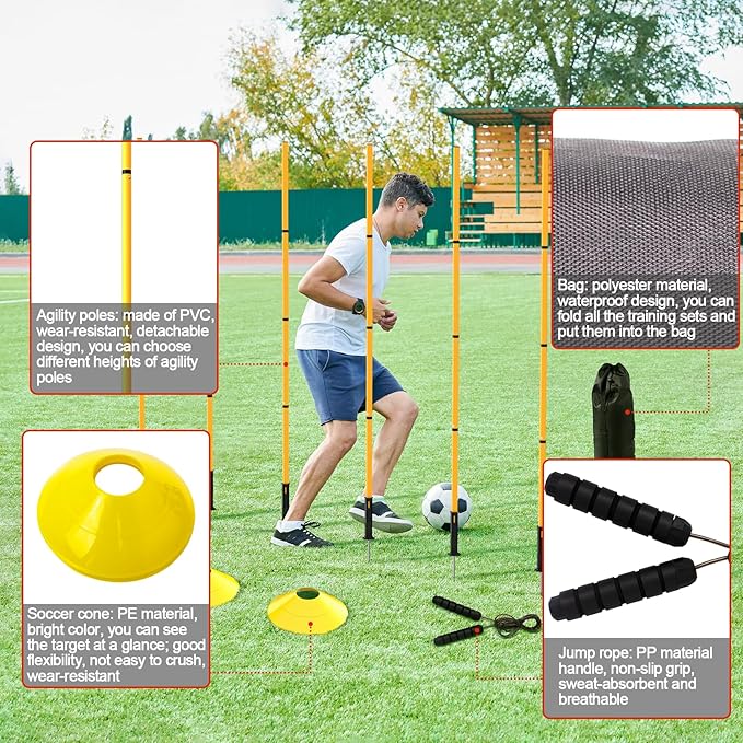24Pcs Soccer Agility Training Equipment Set Ultimate Agility Poles Cones Ladder More for Quick Assembly and Easy Portability Suitable for All Skill Levels Enhance Speed Agility Training