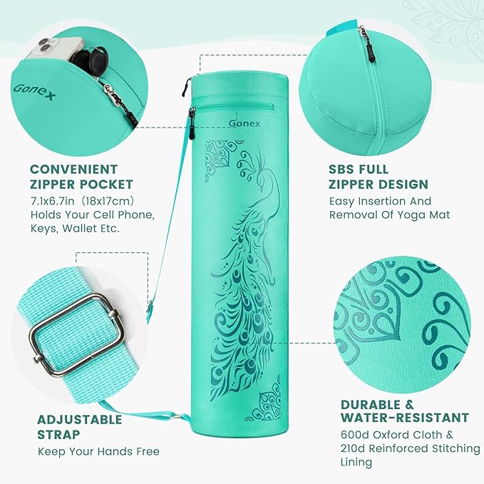 Gonex Yoga Mat Bag, Yoga Mat Carrier Full-Zip Exercise Yoga Mat Carry Bag for Women Men with 2 Multi-Functional Storage Cargo Pockets Extra Wide Adjustable Shoulder Strap