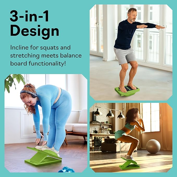 Slant Board with 6 Incline Angles - Transforms Into a Balance Board - Premium Calf Stretcher and Wobble Board for Effective Calf Stretching and Squats