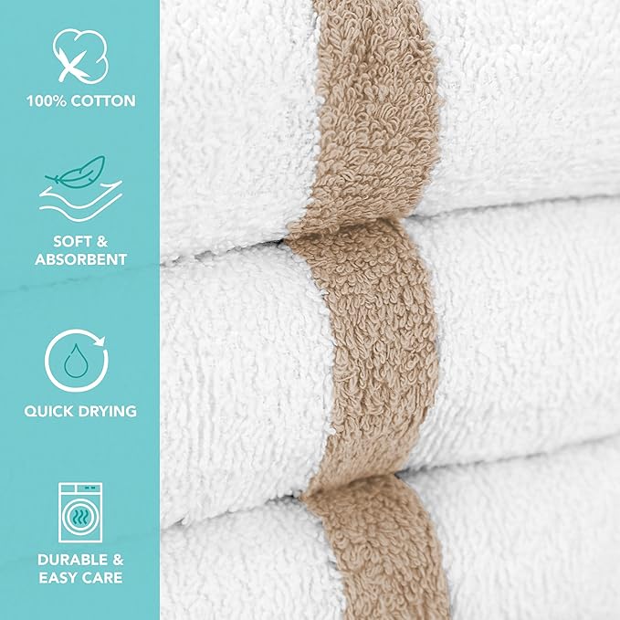 Arkwright White Bath Gym Towel - Pack of 6 - Bulk 100% Cotton Soft Quick Dry Sweat Absorbent Hotel Quality Towels for Workout, Bathroom, Spa, Pool, 22 x 44 in, Beige