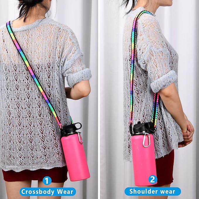 Wongeto Paracord Handle Carrier Holder with Shoulder Strap,Compatible with Hydro Flask Wide Mouth Water Bottles