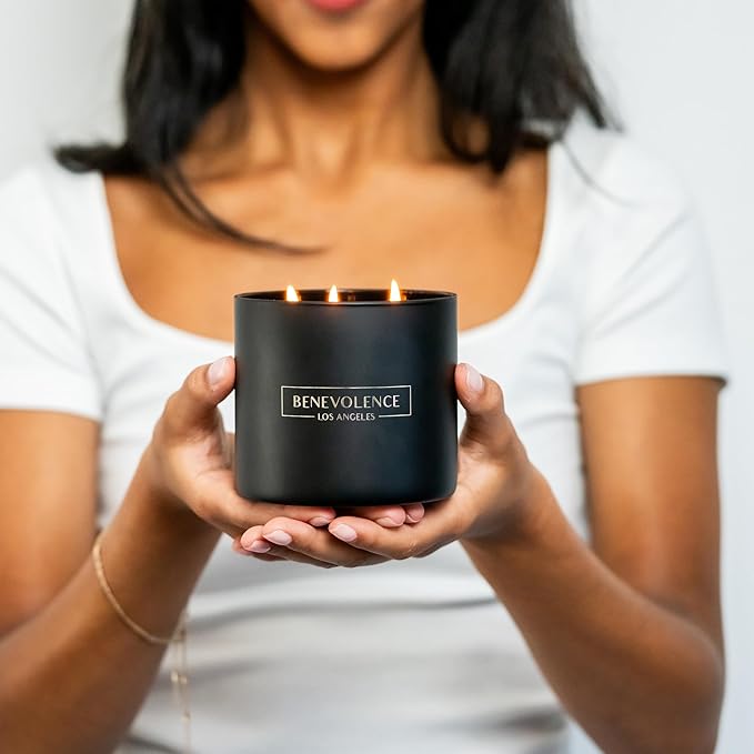 Benevolence LA 3 Wick Candle, Charcoal Large Scented Candle | Soy Candles | Gifts for Women and Men | Home Fragrance | Aromatherapy | Bathroom Freshener 14.5 Oz, 45 Hour Burn