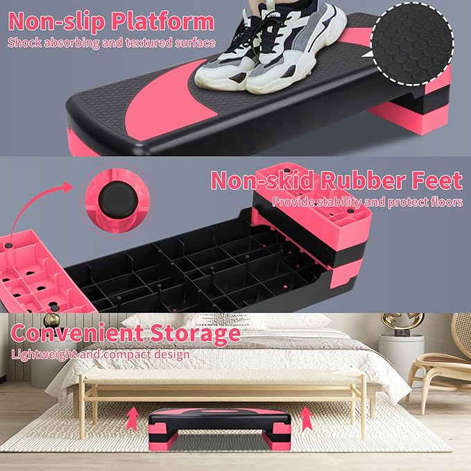 Adjustable Exercise Workout Aerobic Stepper Step Platform Trainer
