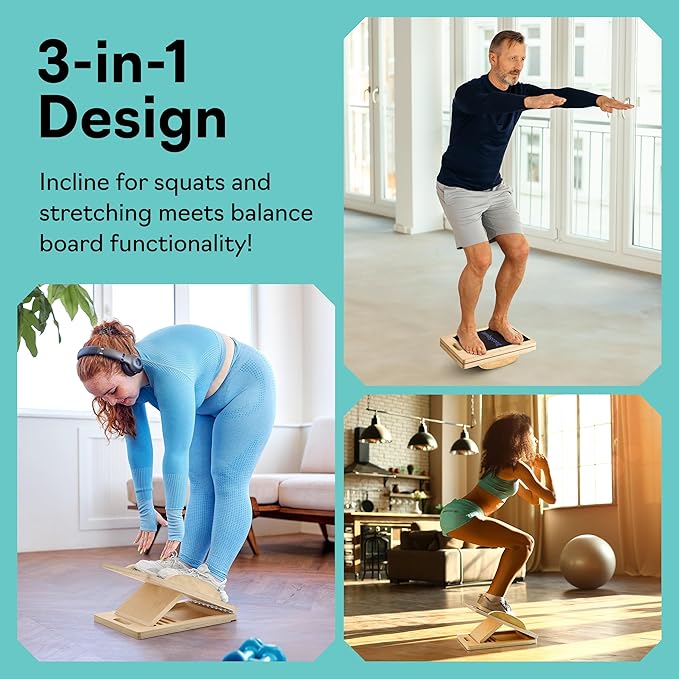 Slant Board with 6 Incline Angles - Transforms Into a Balance Board - Premium Calf Stretcher and Wobble Board for Effective Calf Stretching and Squats