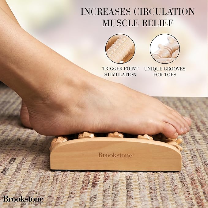 Brookstone Wooden Foot Roller Massager - Deep Tissue Reflexology & Trigger Point Therapy for Plantar Fasciitis, Arch & Heel Pain Relief - Portable Manual Massager, Ideal Gift for Home or Travel