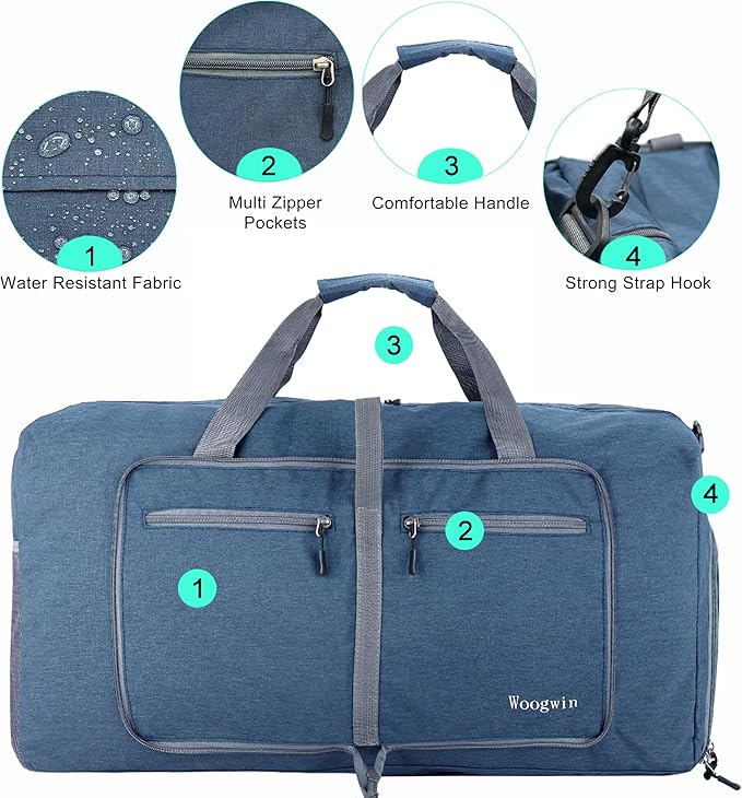 Woogwin Travel Duffel Bag Large Foldable Waterproof Overnight Bag for Beach Swim Bags Pool Sports Gym