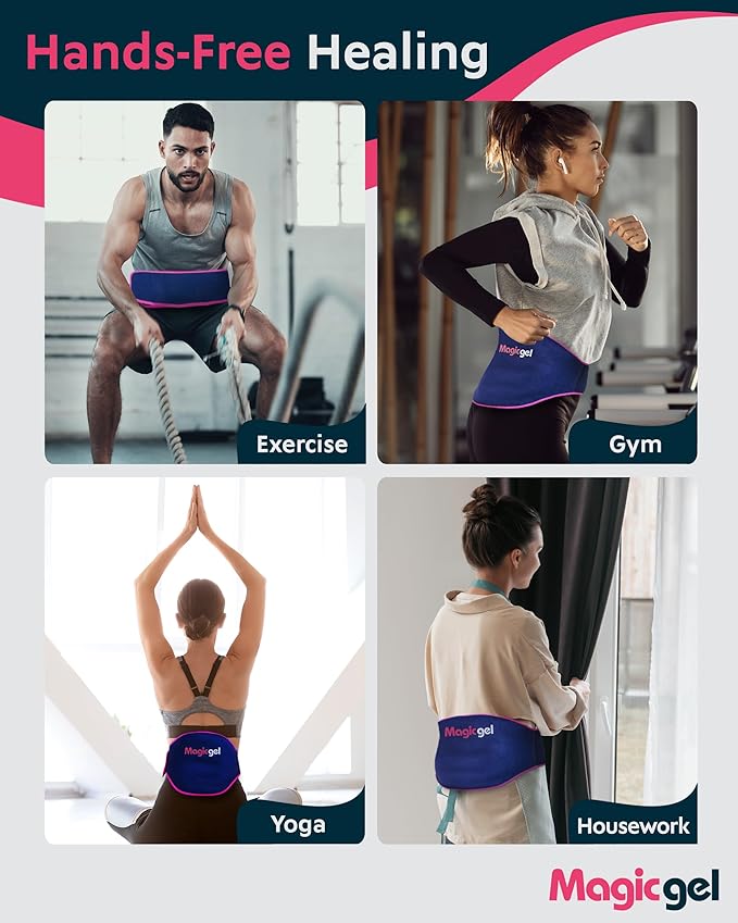 Magic Gel Ice Pack for Back Pain Relief | 2 Pack Reusable Lower Back Wrap for Hot or Cold Therapy | Relief for Lower Lumbar, Sciatic Nerve, Herniated or Degenerative Disc, Coccyx, Tailbone Pain