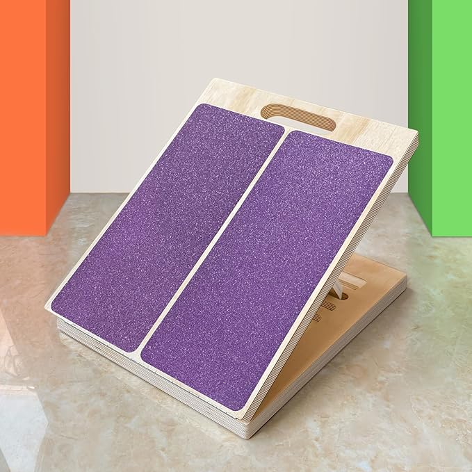 Adjustable Foot Incline Wooden Slant Board For Calf Stretching,440lb Capacity, Balance Velour Stretcher Ankle Stretch Knee Leg Boards Squats Wedge Exercise Pilates Fitness Portable Equipment