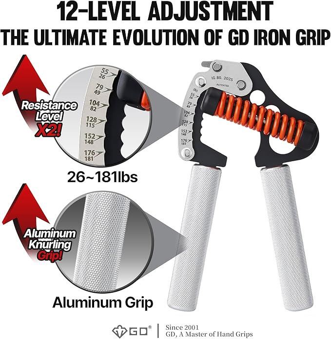 GD IRON GRIP Grip Strength Trainer Adjustable Hand Gripper Strengthener Hand Grip Exerciser Wrist Strengtheners Silent & Durable – Forearm, Finger & Hand Strength Training for Athletes, Climbers & Rehabilitation
