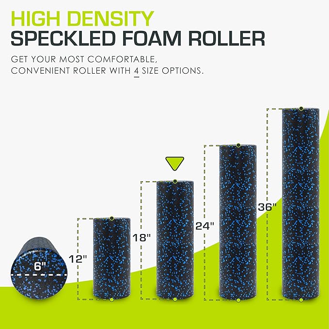 ProsourceFit High Density Foam Rollers 12 - inches Long, Firm Full Body Athletic Massage Tool for Back Stretching, Yoga, Pilates, Post Workout Muscle Recuperation, Black/Blue