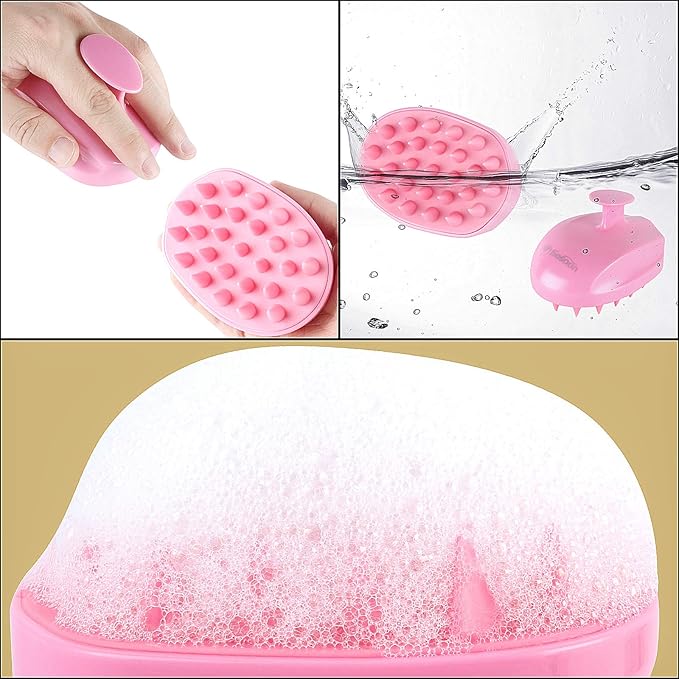 Scalp Massager Shampoo Brush, Hair Scalp Scrubber Shower Hair Brush Head Massager for Stress Relax Hair Growth, Dandruff Brush Scalp Exfoliator for Women Men Kids Pets, Pink