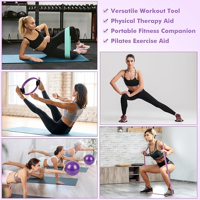 Pilates Ring Set with Resistance Bands Set, Pilates Ball, Sliding Disks – Workout Equipment Home Gym Includes Complete Fitness Poster