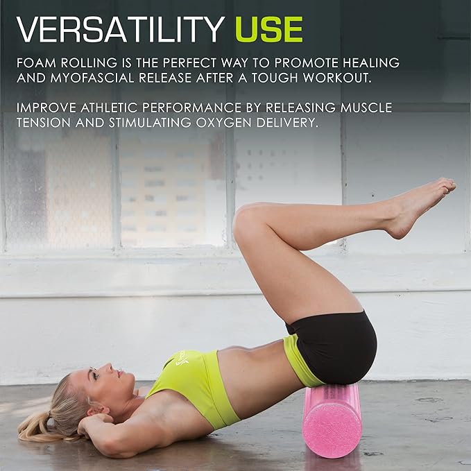 ProsourceFit High Density Foam Rollers 12 - inches Long, Firm Full Body Athletic Massage Tool for Back Stretching, Yoga, Pilates, Post Workout Muscle Recuperation, Black/Blue