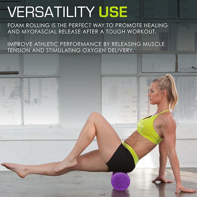 ProsourceFit High Density Foam Rollers 12 - inches Long, Firm Full Body Athletic Massage Tool for Back Stretching, Yoga, Pilates, Post Workout Muscle Recuperation, Black/Blue