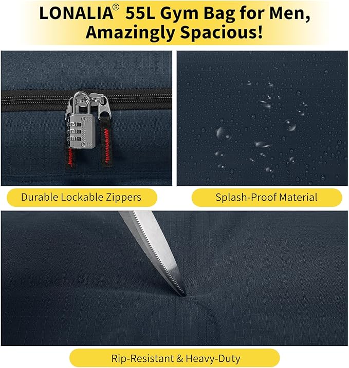 55L Large Sports Duffle Bag for Men - 22 inch Men's Gym Bag Heavy Duty Duffel Bag (Navy Blue)