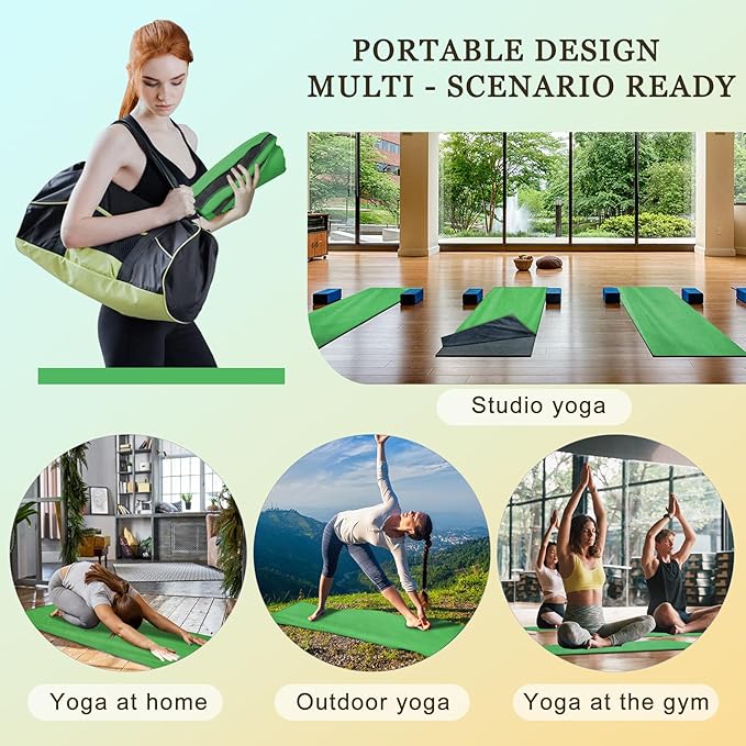 Hot Yoga Towel Set, Extra Thick 600GSM Soft Dual-Color Microfiber Non-Slip Yoga Mat Towel 72 x 27.5 in with Hand Towel, Sweat Absorbent Pilates Towel for Hot Yoga, Fitness, Grey/Green