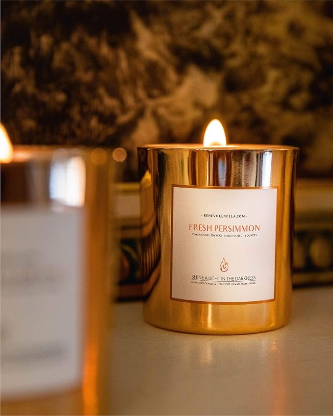 Benevolence LA Fresh Persimmon Wood Wick Candles | Soy Scented Candles for Home | Gifts for Women and Men | Home Fragrance | Aromatherapy | Shelf Decor, Bathroom Freshener | 8oz, 45 Hour Burn