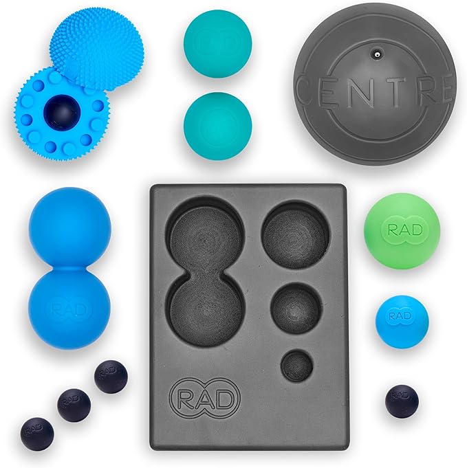 RAD Yoga Bundle for Myofascial Release, Muscle Recovery, & Relaxation – Includes Multi-Use Yoga Block, Neuro Ball Foot Roller, Peanut & Massage Balls in Multiple Sizes & Densities
