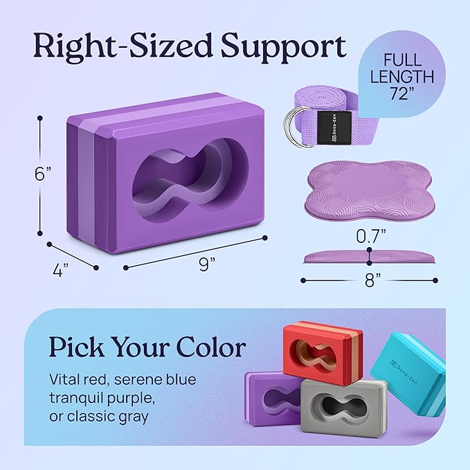 Deep-Zen® Yoga Blocks Wrist Support; Yoga Blocks 2 Pack with Knee Pads and Strap to Put Less Weight on Wrists; Durable, Versatile Yoga Brick Exercise Block Set, Blocks Yoga