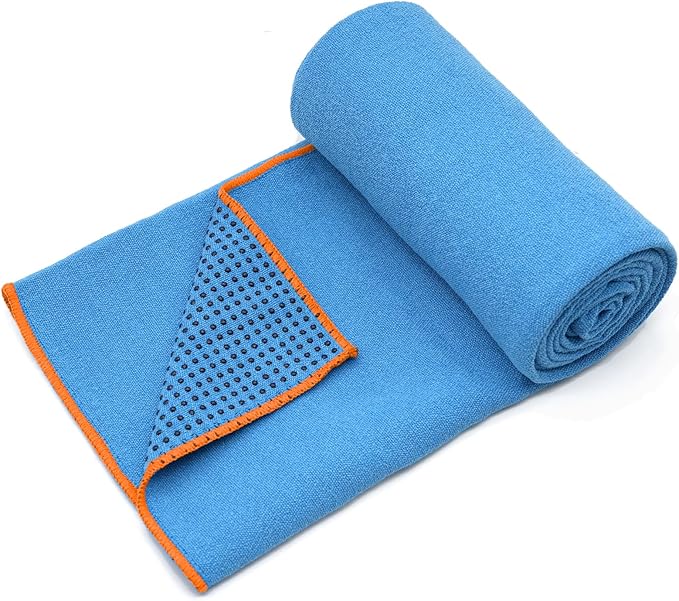 Eunzel Hot Yoga Towel - Microfiber Non Slip Yoga Mat Towel with Grip Dot Sweat Absorbent Towel for Hot Yoga, Pilates and Fitness 72" x 24", Blue/Orange