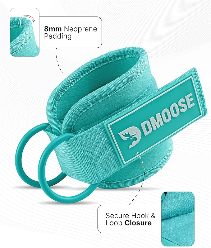DMoose Ankle Strap for Cable Machine - One Size Fit with Premium Padding, Workout Kickback Ankle Cuffs, Ankle Bands for Working Out, Booty Workouts, Leg Extension, Hip Abductors & Lower Body Exercises