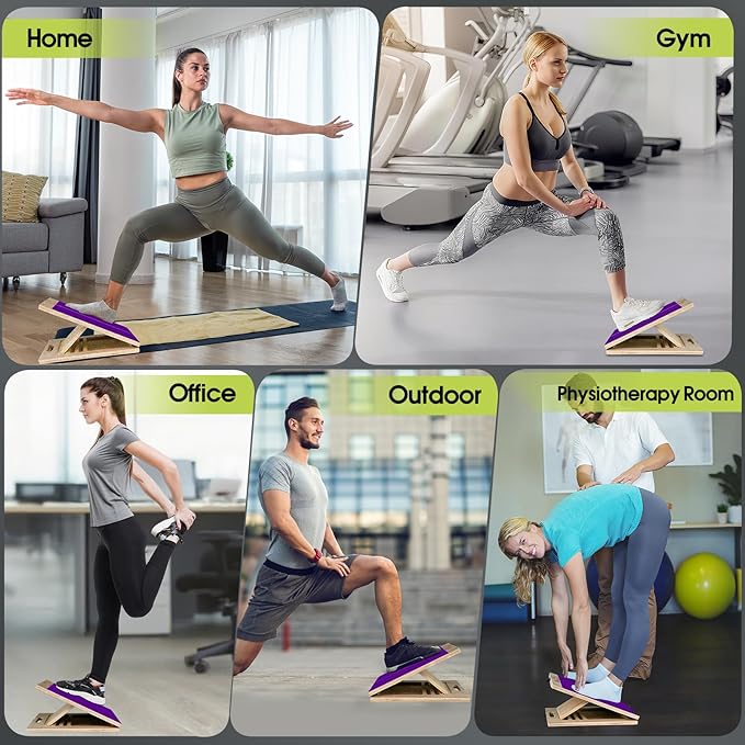 Portable Slant Board for Calf Stretching, 350 Lbs Weight Capacity, Adjustable Wooden Incline Board for Calf Stretcher, Physical Therapy Equipment for Leg, Knees, Heel, Ankle (Purple)