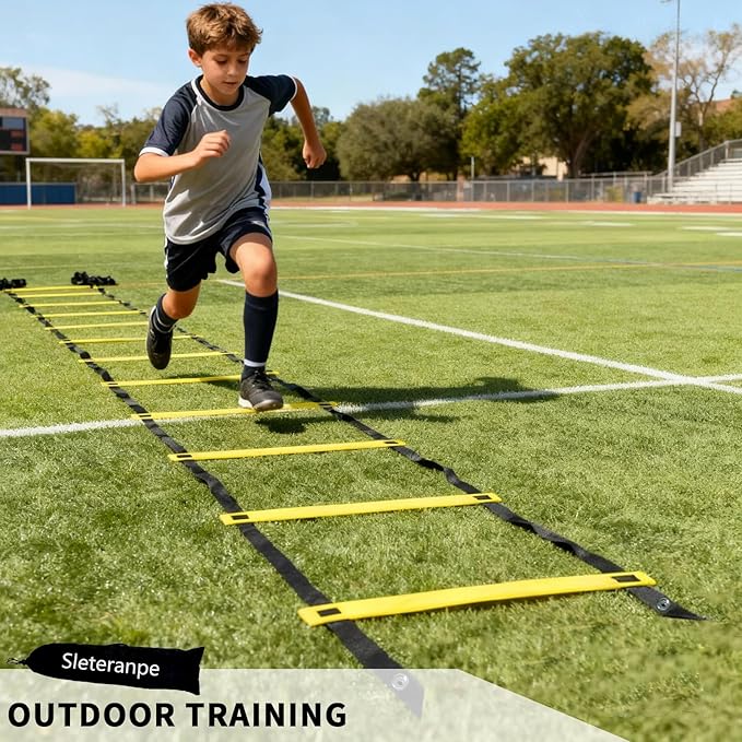 20ft Agility Ladder with Carry Bag & Straps – 12 Adjustable Rungs – Football, Soccer, Basketball Speed Training Equipment – Durable Footwork Drill Ladder for All Athletes (Yellow)