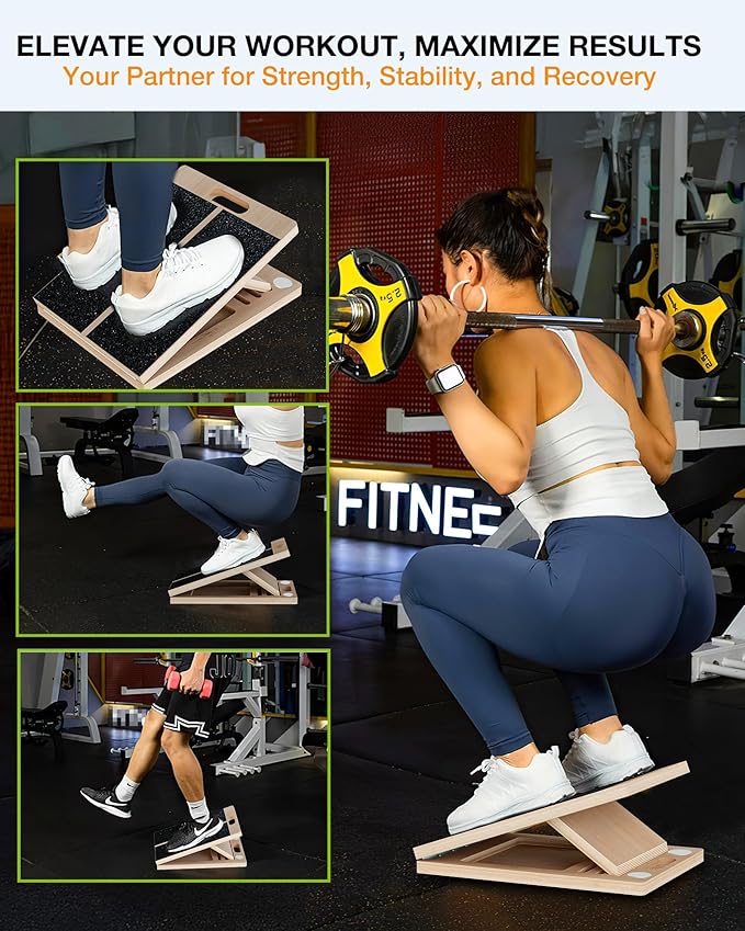 TEMI Slant Board for Calf-Stretching - Wooden Incline Wedge Stretcher for Squats, Foot & Ankle Mobility, Portable Fitness Equipment, Balance Block