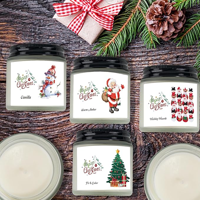 6 Pack Christmas Candles Set, Christmas Candles for Home Scented, Winter Holiday, Natural Soy Wax Jar Aromatherapy Candle Gifts Stocking Stuffers for Women Men Adult