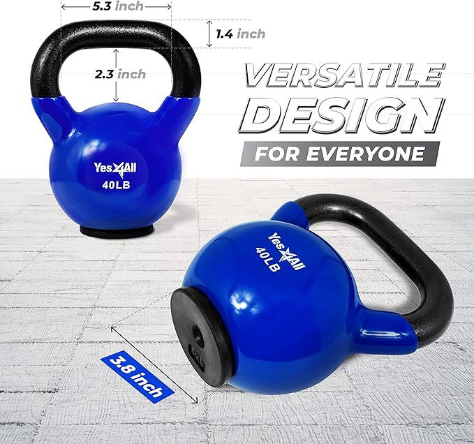Yes4All Kettlebells Rubber Base, Kettlebell Set for Women, Strength Training Kettlebells Weights (10-65 lbs)
