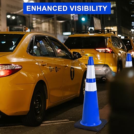 OrangeStar 36" Traffic Cones 6-Pack Blue Safety Cones with Reflective Collars, Heavy Duty Base for Construction, Parking Lot, Road Work, Flexible PVC, Indoor & Outdoor Use