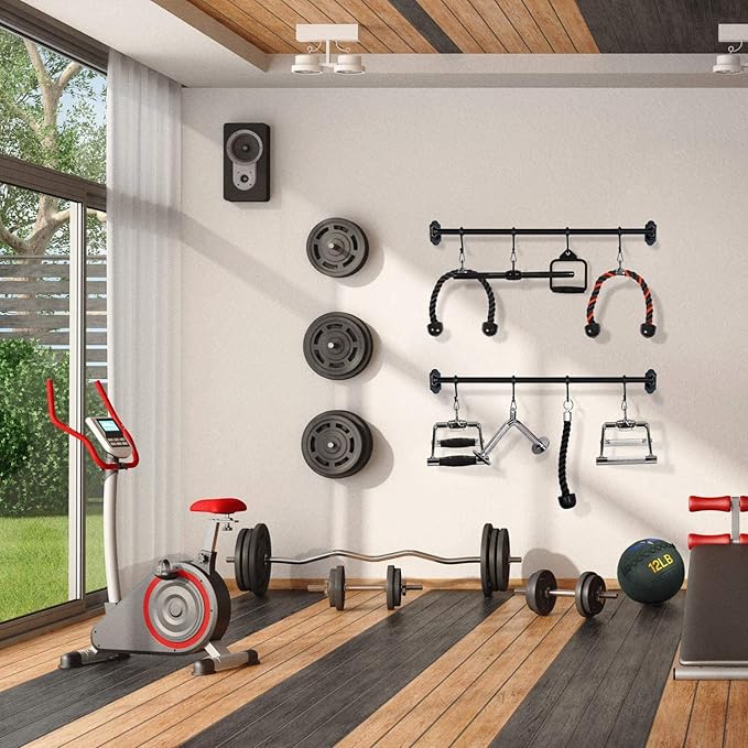 Yes4All Cable Machine Attachment, Row Handles, Tricep Rope, Straight Bar, V Bar, LAT Pulldown Accessories Load 880 LB for Home Gym