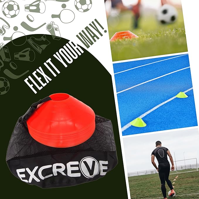 Agility Soccer Cones with Carry Bag for Sports Training - Set of 24 & 50 Orange Soccer Cones for Training Football, Basketball, Fitness - Outdoor & Indoor Drill - Coaching Practice Equipment