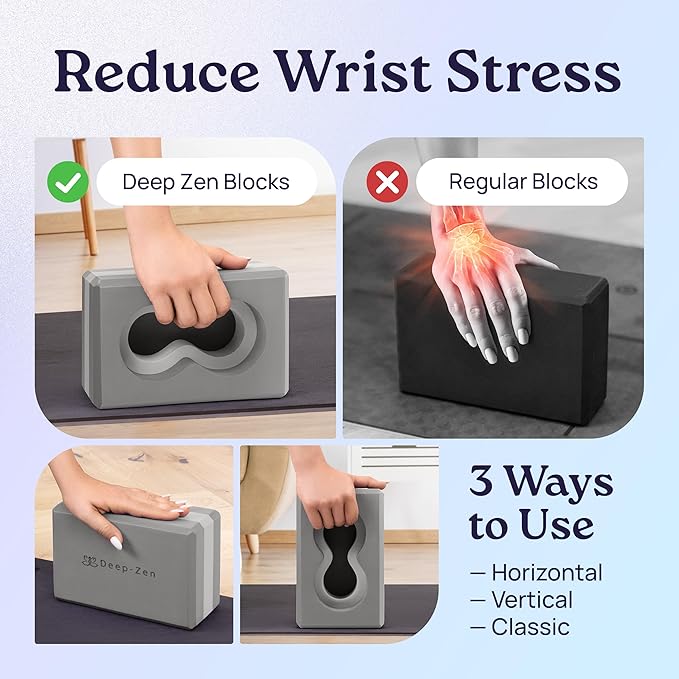 Deep-Zen® Yoga Blocks Wrist Support; Yoga Blocks 2 Pack with Knee Pads and Strap to Put Less Weight on Wrists; Durable, Versatile Yoga Brick Exercise Block Set, Blocks Yoga