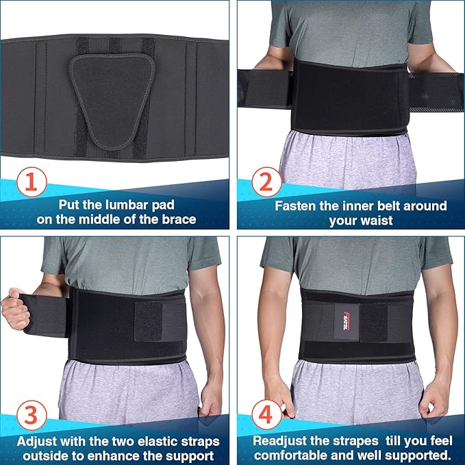 FEATOL 4XL Lumbar Support Belt for Men Heavy Lifting Work, Back Brace for Lower Back Pain, Breathable Support Belt with Lumbar Pad for Scoliosis, Herniated Disc, Sciatica (Fit Size:63''-68.9'')