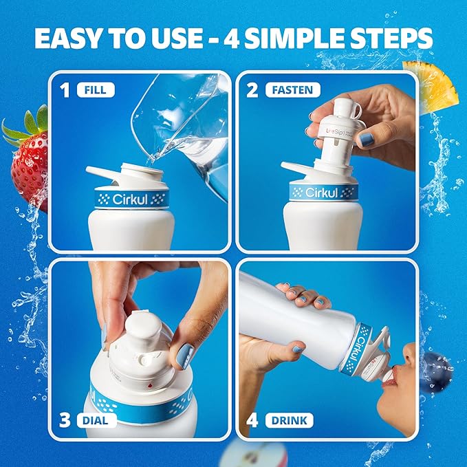 Cirkul 32oz. Rose Gold Stainless Steel Water Bottle Starter Kit with Rose Gold Lid and 2 Flavor Cartridges (1 LifeSip Strawberry, 1 GoSip Passion Fruit Dragon Fruit) No Sugar, Zero Calorie Drink Mix