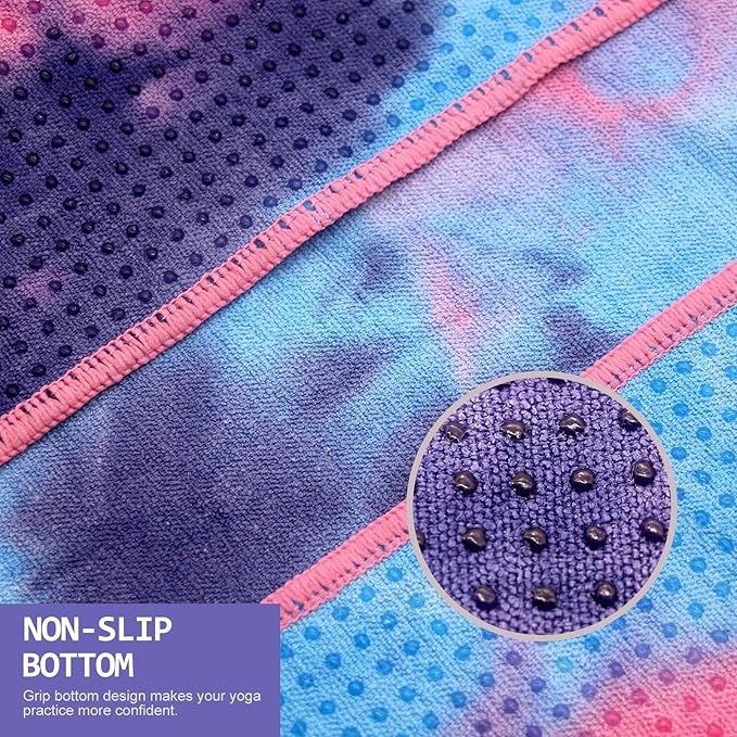 Eunzel Hot Yoga Towel - Microfiber Non Slip Yoga Mat Towel with Grip Dot Sweat Absorbent Towel for Hot Yoga, Pilates and Fitness 72" x 24", Purple & Blue/Pink
