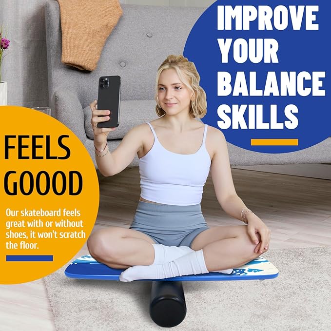 Balance Borad Sports Trainer-with Adjustable Stopper- Stability Board for Physical Therapy,Yoga,Surfing Training-Max Load 350lbs with Aiti- Slip Surface