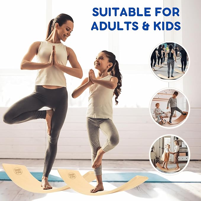 Giggle & Play 36" Wooden Balance Board – Natural Curvy Wobble Board for Kids, Toddlers & Adults, Montessori Rocker Toy, Yoga Trainer for Office, Home, Classroom Use